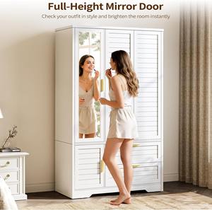 <span class=keywords><strong>Armoire</strong></span> de rangement autoportante <span class=keywords><strong>blanche</strong></span> en bois massif à 3 portes avec miroir pour commande en gros - Product Image 2