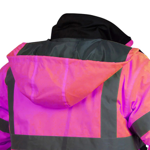 Hi Vis Safety <b>Jacket</b> with Hood Reflective Strips for Roadside Construction <b>Workers</b> - Product Image 3