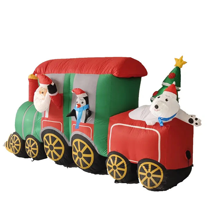 New Design Custom Christmas Indoor Outdoor Decoration Santa Penguin Polar bear on the Train Christmas Inflatable With Led Light