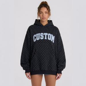 Hoodie tricoté oversize tendance pour femme, respirant, style streetwear, avec logo personnalisé et badge, 100 % coton - Product Image 1