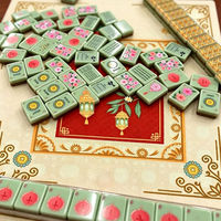 Ensemble de Mahjong américain de luxe vert sauge, 160 tuiles, design chinoiserie panda avec support en rotin, jeu complet, cadeau