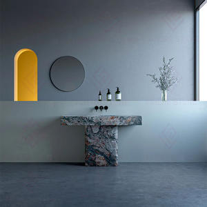 Lavabo a colonna in marmo travertino naturale, stile nordico moderno minimalista di lusso, da appoggio per bagno - Product Image 3