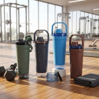 Gourde isotherme 600 ml anti-fuite avec poignée, base de rangement amovible, infuseur à thé et compartiment pour protéines, personnalisable avec logo