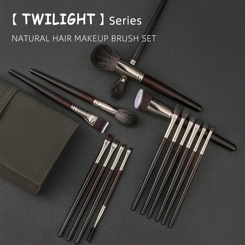 HXT-128 Haixin Makeup Supply pennello per trucco Anime tubo in alluminio 15 pezzi Set di pennelli per trucco in pelo di capra naturale con tasca