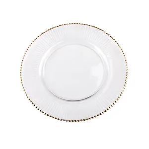 Şeffaf cam yemek tabakları altın jant biftek kek tatlı servis örtüsü masa büfe yemekler masa servis plakaları düğün parti için