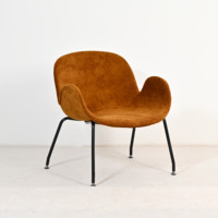 Fauteuil de loisirs moderne en tissu, avec dossier bas et coque incurvée, pieds en métal noir, pour hôtels et cafés (vente en gros)