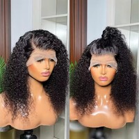 Perruques Courtes Bob Frisées Kinky en Cheveux Humains Brésiliens Bruts Pas Chères pour Femmes Noires, Perruques Frontales en Dentelle HD en Cheveux Humains