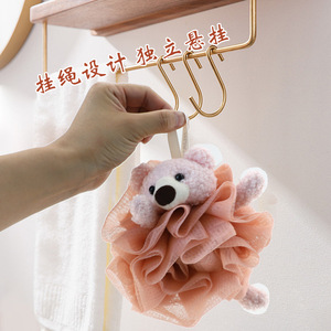 Balle de bain en peluche mignonne de dessin animé pour enfants, filet moussant double face avec corde de suspension - Product Image 1