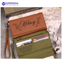 Dompet Clutch Kulit Sintetis Panjang dengan Logo Ukiran Laser Kustom, Dompet Kulit Sintetis Panjang Kosong yang Dapat Diukir Laser dengan Tali