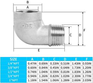 Gomito a 90 Gradi in Acciaio Inox 304 316 Resistente alla Corrosione, Filettatura NPT BSPT BSPP Maschio Femmina - Product Image 2