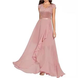 Vestido Maxi Formal de Lino para Mujer, Cuello Redondo, Manga Corta, Espalda Recortada, Casual, Liso, Fruncido, Natural, Ajustado, ¡Gran Oferta! - Product Image 3