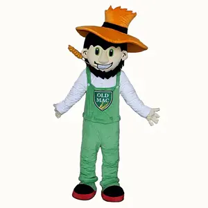 大人の漫画オレンジ帽子農家のマスコット毛皮の衣装カスタマイズされた農家のキャラクターのマスコットの衣装