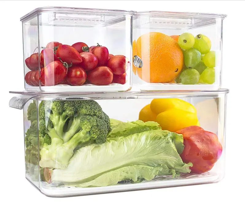 3 pack fridge organizer set storage bins for refrigerators accessories with vented lids