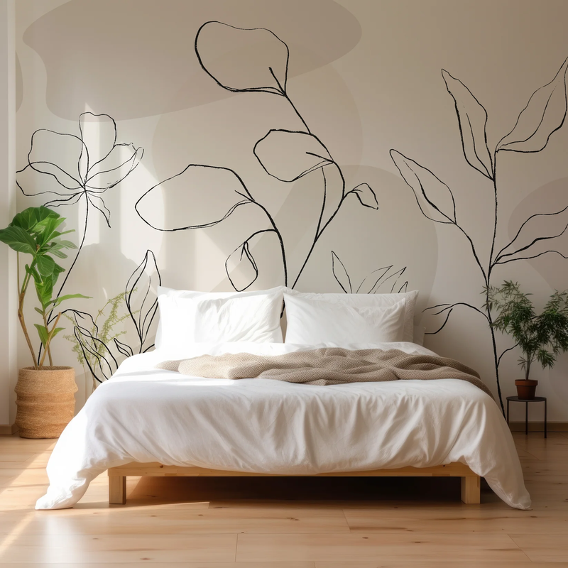 Modern Line Art Eucalyptus Mural Non