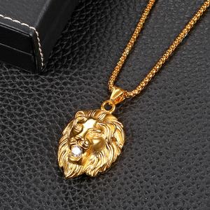 MECYLIFE 18K Placcato Oro <span class=keywords><strong>Collana</strong></span> In Acciaio Inox Testa di <span class=keywords><strong>Leone</strong></span> <span class=keywords><strong>Ciondolo</strong></span> <span class=keywords><strong>Con</strong></span> Zircone - Product Image 3