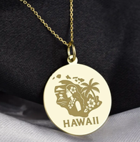 Collier Hawaïen en Or Massif, Médaillon Carte de l'État en Acier Inoxydable 316L, Bijou Géographique Américain, Cadeau Gravé pour les Hawaïens