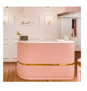 Escritorio de recepción de salón rosa personalizado, diseño de spa, Mostrador de escritorio frontal en venta