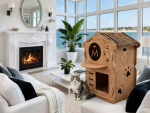 Mignonne <span class=keywords><strong>cabane</strong></span> en bois pour <span class=keywords><strong>chat</strong></span>, lit pour animal de compagnie semi-fermé, niche de luxe pour <span class=keywords><strong>chat</strong></span>, mobilier d'intérieur avec <span class=keywords><strong>coussin</strong></span> - Product Image 4