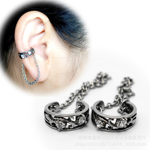 Yunnique – boucles d'oreilles à clipser en acier inoxydable 316, motif rétro creux, incrustées de diamants, pour femmes, avec chaîne, bijoux de fête - Product Image 4