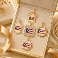 Pendentif drapeau de Porto Rico personnalisable en laiton plaqué or 14K, style hip-hop, émail et zircon, pour la fabrication de colliers, vente en gros