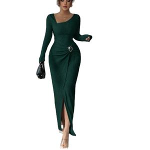 Abito Lungo Elasticizzato da <span class=keywords><strong>Donna</strong></span> Autunno Inverno Stile Vintage Texture Lavorata a Maglia Antistatico Casual Maxi Dress - Product Image 1