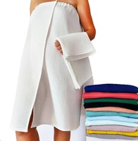 Serviette de bain enveloppante en coton gaufré personnalisable avec logo, idéale pour le spa, le sauna, la maison et l'hôtel, avec poche intégrée
