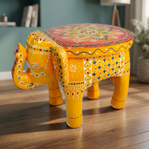 Taburete Decorativo de Madera con Forma de Elefante, Diseño Art Deco Hecho a Mano, Pintado a Mano, Decoración Ecológica para el Hogar - Product Image 1