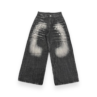 Pantalon en jean à jambes larges de style rétro pour hommes avec lavage en détresse lourd et patchs déchirés