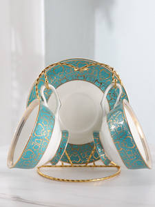 Juego de calcomanías impresas de estilo <span class=keywords><strong>minion</strong></span>, set de té chino de hueso inglés con estante dorado, venta al por mayor - Product Image 3