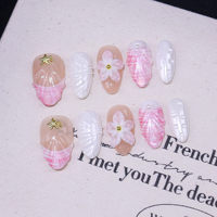 Faux ongles en coquille de fleur rose amande 3D Faux ongles en acrylique ABS de haute qualité Fournisseurs de presse française pour les doigts