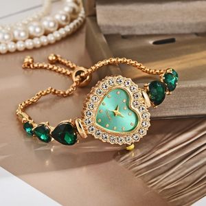 Reloj de Pulsera de Cuarzo con Forma de Corazón, Chapado en Oro, con Circonitas de Colores, Ajustable, para Mujer, con Logotipo Personalizado, Tendencia 2026 - Product Image 5