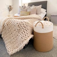 Nouveauté 2023 Paniers pliables en toile tressée pour couvertures, jouets, paniers cadeaux, paniers à linge et bacs de rangement avec poignées en corde de coton, tailles personnalisables
