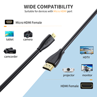 Câble Micro HDMI vers HDMI 4K Mâle-Mâle pour Raspberry Pi 5, Caméra, Caméscope, Tablette, Moniteur HDTV, Noir