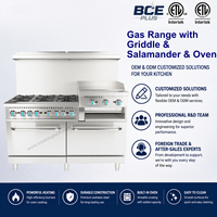 Cuisinière à gaz commerciale ETL 6 brûleurs 24'' avec plaque de cuisson, salamandre et double four 27600 BTU en acier inoxydable pour cuisine de restaurant (GPL)