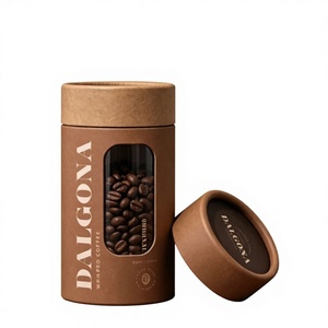 Tube à café en papier kraft écologique avec fenêtre transparente, boîte cylindrique recyclable pour le stockage des grains de café - Product Image 1