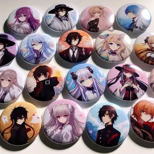 Individuelles Anime-Design blanko Knopfleiste-Aufkleber individuelles Logo runde Form Aufkleber Knopfleiste-Aufkleber Magnet mit Sicherheitsnadel