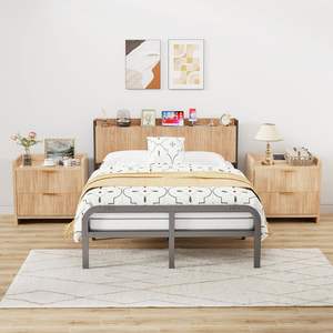 Meubles <span class=keywords><strong>de</strong></span> chambre à coucher modernes Nouvelle arrivée Tête <span class=keywords><strong>de</strong></span> <span class=keywords><strong>lit</strong></span> à cadre en métal avec station <span class=keywords><strong>de</strong></span> charge et étagères <span class=keywords><strong>de</strong></span> rangement en bois Utilisation <span class=keywords><strong>de</strong></span> meubles <span class=keywords><strong>de</strong></span> maison - Product Image 6