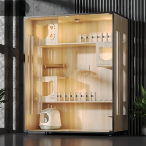 캣빌라 호텔 목재 소재 전시 케이지 나무 고양이 집 가구 맞춤형 애완동물샵 동물병원 실내용 캣빌라 케이지 - Product Image 1