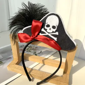Piratenmütze Haarband Feder Piratenmütze Haarhabe für Halloween Dekoration Cosplay-Requisiten Bühnenbögen für Mädchen Zubehör Hauptband