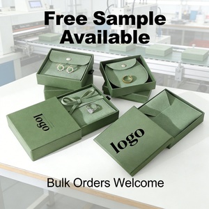 Custom logo Green Lid Base <b>Paper</b> Jewelry Box with Velvet Pouch Set | Custom Jewelry Packaging <b>Boxes</b> Bulk Wholesale - Product Image 1