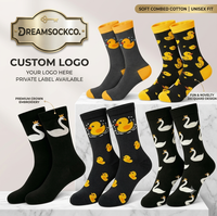 Chaussettes en coton unisexes Jingwen OEM personnalisées, motif canard jaune mignon, chaussettes fantaisie amusantes en jacquard, chaussettes décontractées amusantes