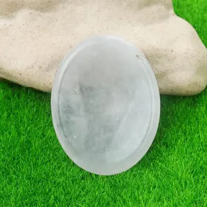 Wholesale 45*35mm Natural Worry Stone Crystal Clear QUartz Oval Thumb Gemstone Healthy Reiki Worry Stone for Relieving Stress