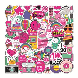 60pcs adesivi stile Preppy rosa per ragazza Laptop Computer telefono bagagli chitarra adesivo decalcomania fai da te per studenti del partito adolescenti