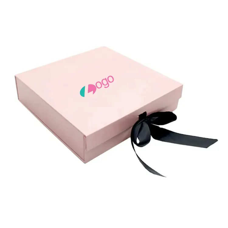 Cartón Rosa personalizado plegable Rosa magnético rígido regalo peluca plegable cajas de embalaje de lujo con cinta