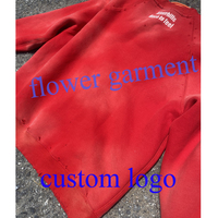 Sweatshirt Crewneck Oversized Fleece Merah Vintage dengan Logo Custom, Bordir, Efek Sun Faded, Acid Wash, dan Distressed