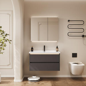 Meuble-lavabo mural moderne, étanche, écologique et durable avec miroir intelligent, en contreplaqué de qualité hospitalière, pour salle de bain - Vente en gros - Product Image 6