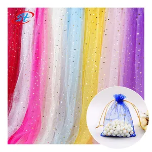 Star Sequins Lace Organza Tulle Fabric 100% Polyester Sheer Voile Mesh Fabric For Flower Bouquets Bows Gift Wrapping