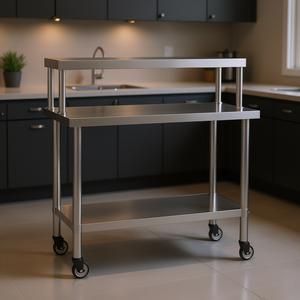 Stainless Steel Kitchen <b>Work</b> <b>Table</b> 43.3x21.7x47.2 With Overshelf 3 Shelves Carts For Kitchen Use - Product Image 2