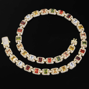 Sparkly Multi Gemstone <b>Choker</b> Chain 18K Real Gold Plated Brass Jewelry 10MM Colorful CZ Rainbow Gem Stone Necklace for Women Men - Product Image 1