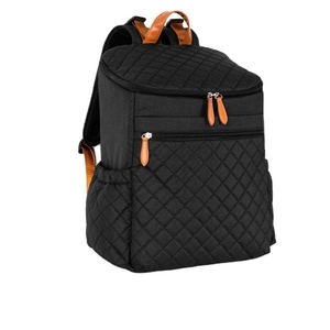 Sac à dos imperméable en nylon de qualité supérieure à motif diamant pour femmes et hommes avec accents en cuir orange et double fermeture éclair - Product Image 2
